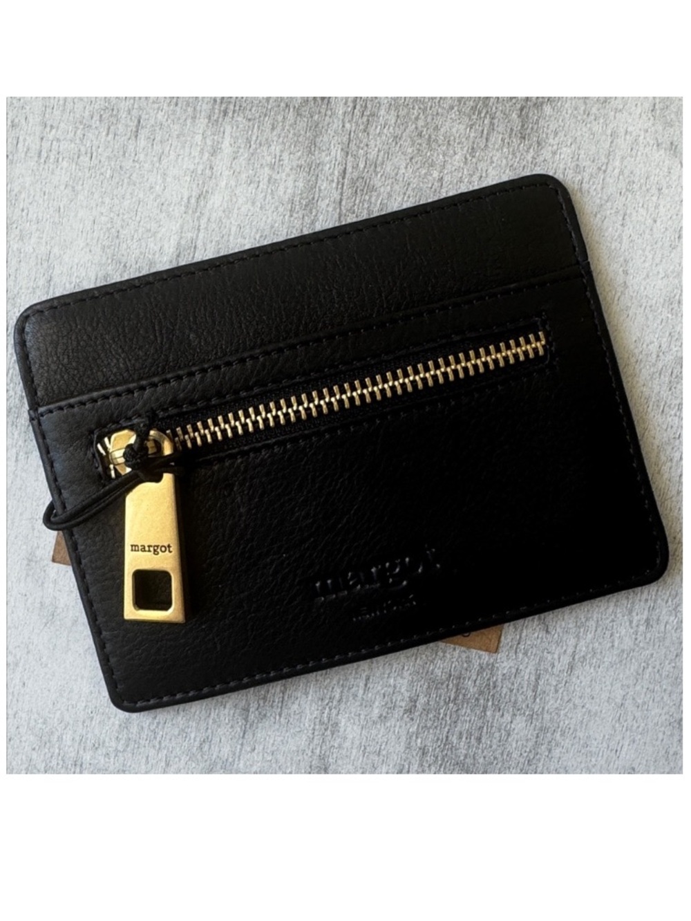 Margot Leather Black Flat Wallet Card Case Cleo CC Stacker
